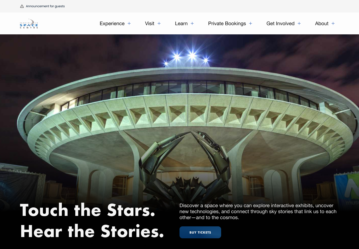H.R. MacMillan Space Centre redesigned homepage, desktop view
